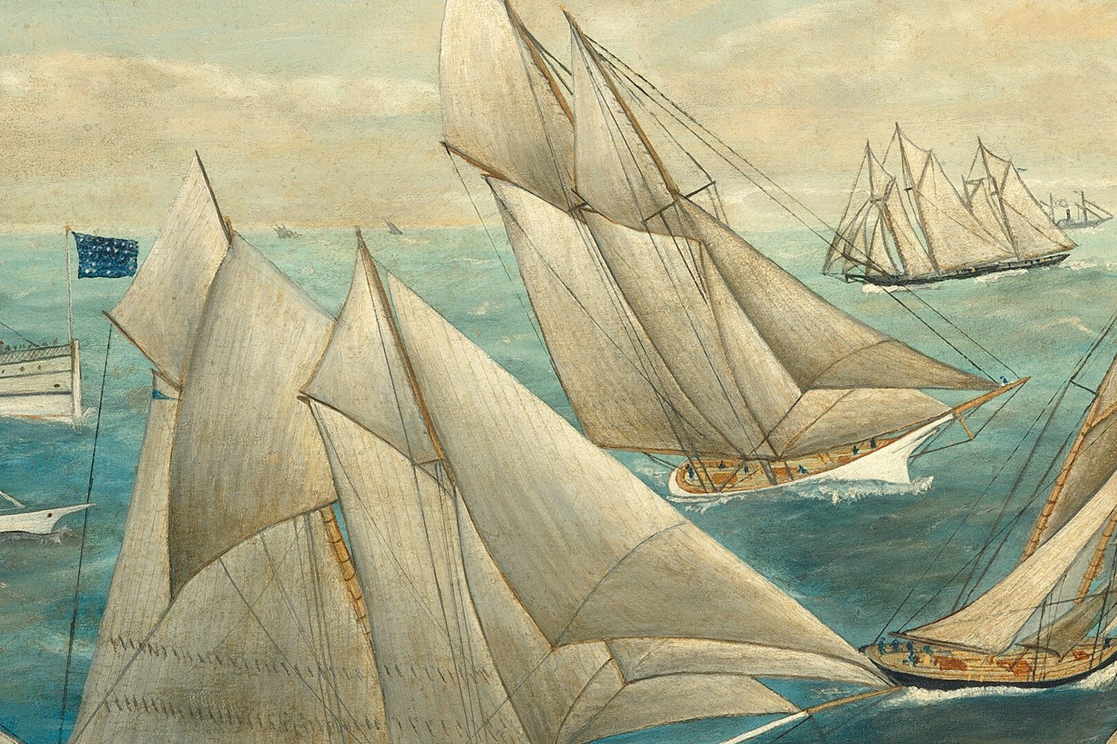Look closer at the ships, with their billowing sails.