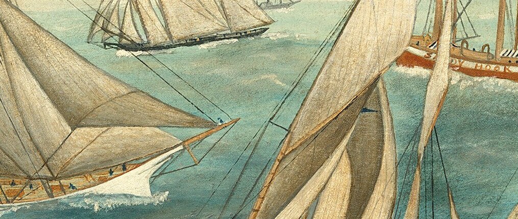 This vessel, with its prominent paddlewheels and flag, highlights the era's maritime technology and the celebratory nature of the event.