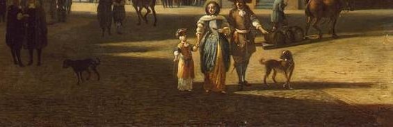 Life pulses across the cobblestone street.