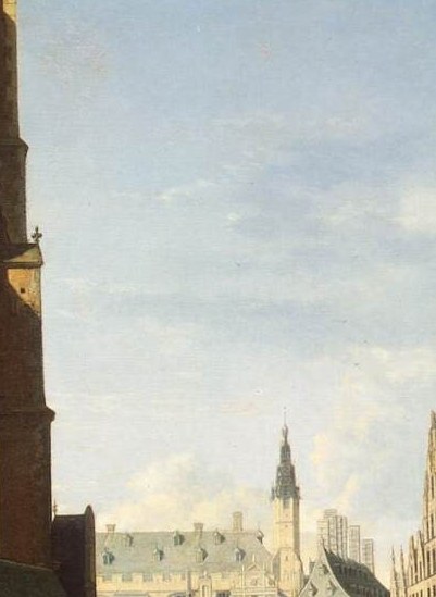 The city's great church anchors the scene, a symbol of civic pride.
