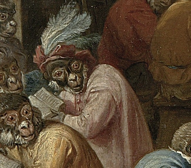 Others study intensely, or pretend to. See his feathered hat?