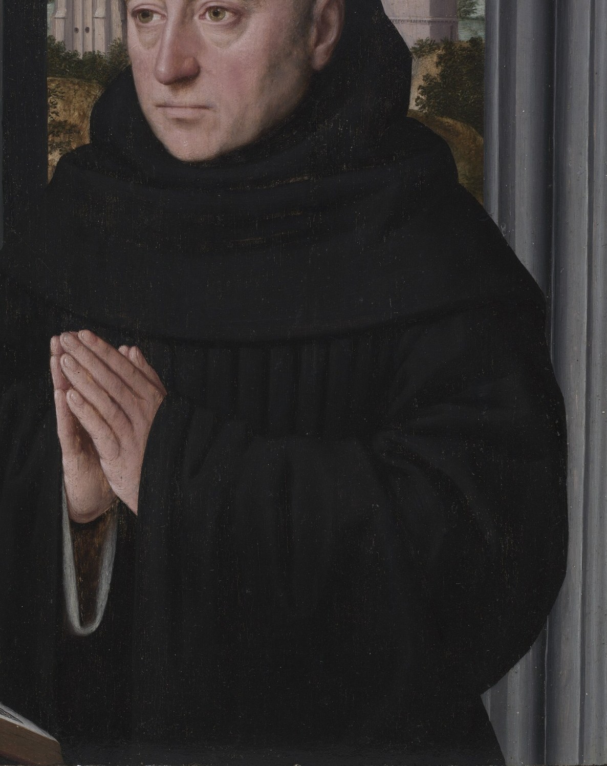 His robe is the color of shadow.