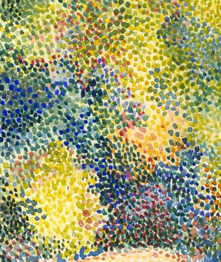 He painted this during the lawsuit. The pointillism hides the turmoil.