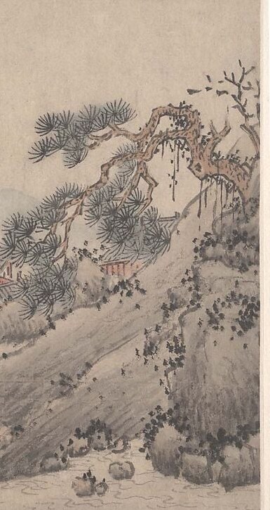 But look past the bathers, into the dark trees on the right.
