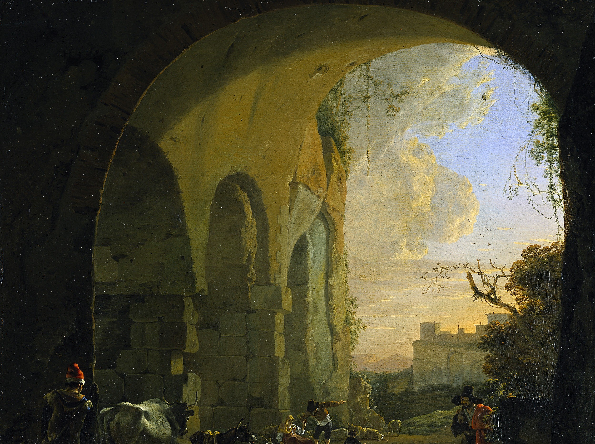 Look at the weathered stone of the ancient Colosseum arch.