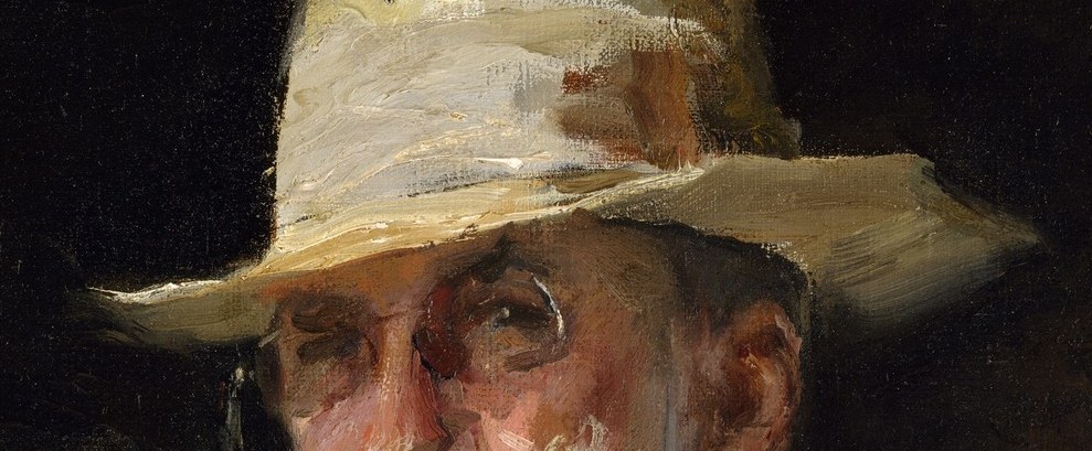 The hat, rendered with loose brushstrokes, adds a touch of casual elegance and frames the subject's face.