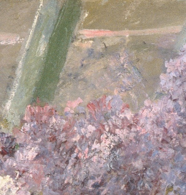 Cassatt's deliberate tonal counterpoint , the whites glow like light caught in the blooms and prevent the lavender mass from becoming monotonous