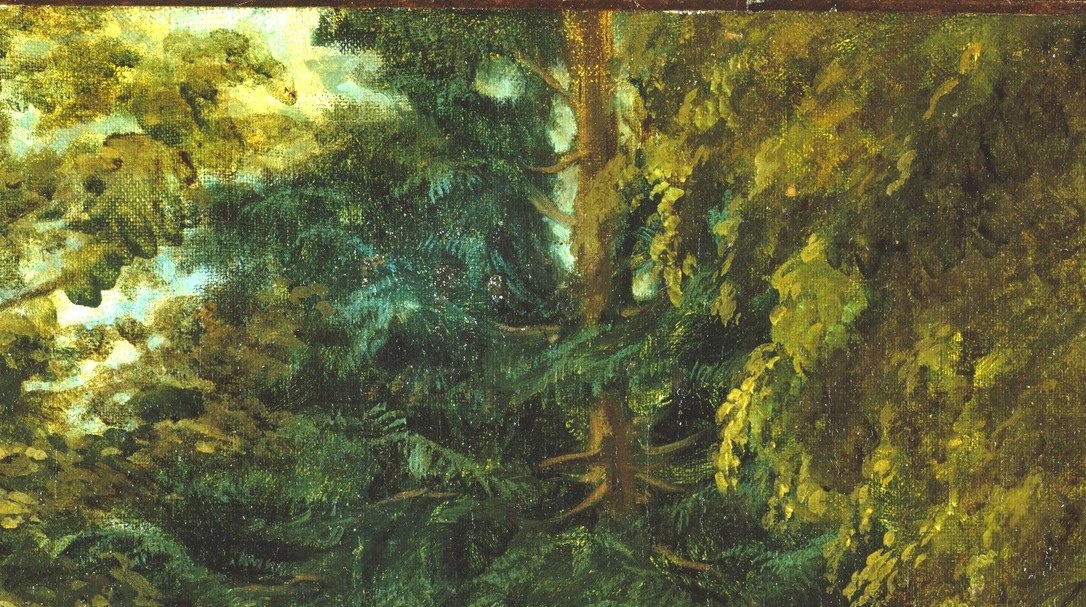 The richest colour passage , warm yellows and lime greens against deeper shadow , showing Delacroix's Venetian-influenced practice of using colour temperature to evoke atmospheric vibration rather than mere local colour.