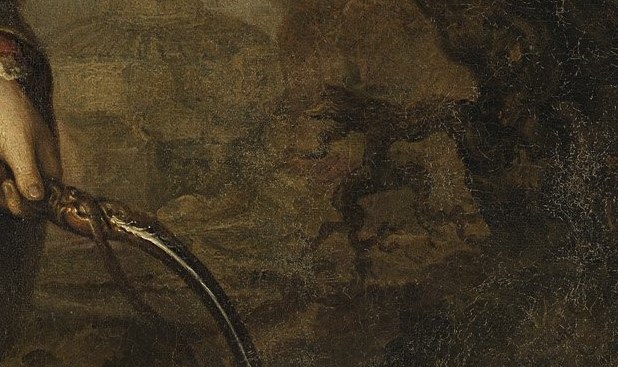 The hunter's walking stick holds a hidden clue.
