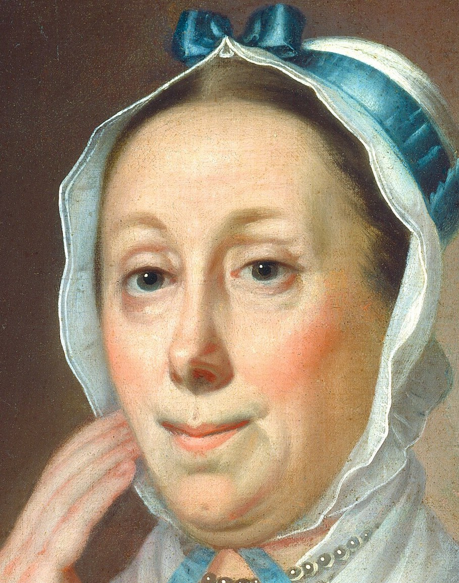 Her portrait is by Jeremiah Theus, a Swiss-American artist.
