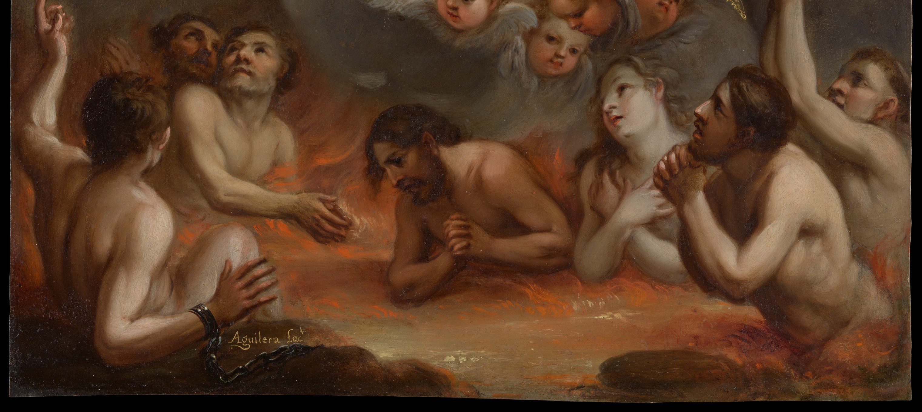 The collective gesture is the painting's emotional engine: anguish and hope held simultaneously in a single posture, a Baroque formula for depicting spiritual longing that rewards slow horizontal panning across individual faces.