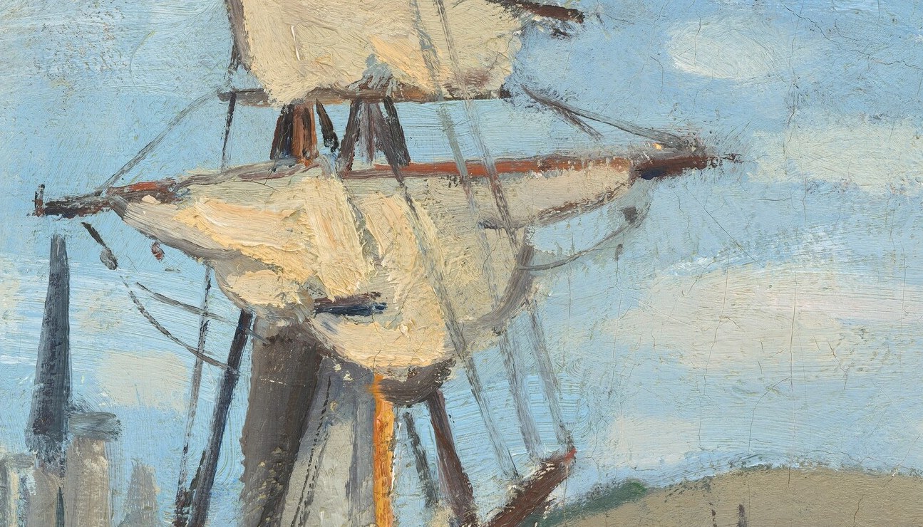 The soft, off-white color and loose rendering capture the texture of canvas and the play of light.