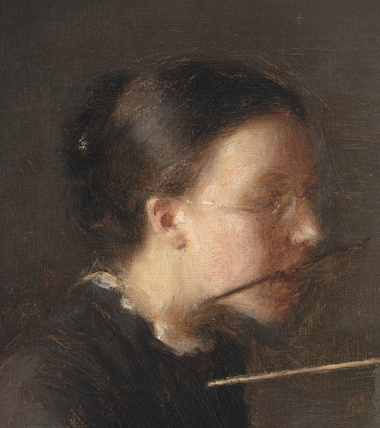The artist rendered her intense focus in paint.