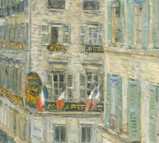 Above it all, a few Parisians watch calmly from iron balconies.