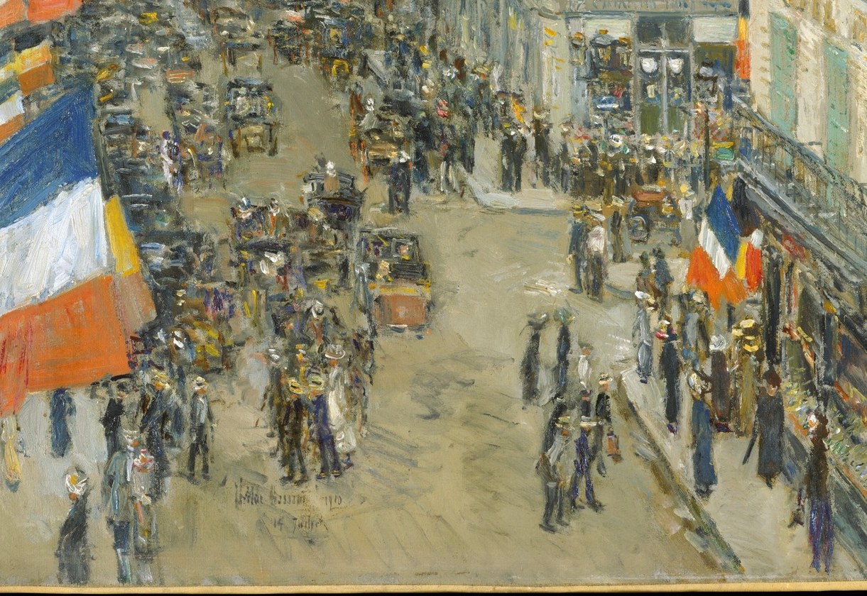 He stands at street level, swallowed by a dark and joyous crowd.