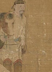 Notice the standing man’s robe, finely patterned silk.