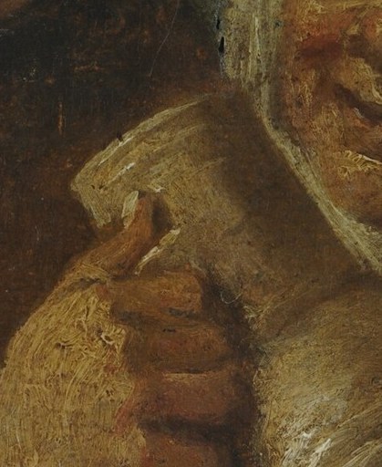 Her clasped hands suggest quiet contemplation or prayer.
