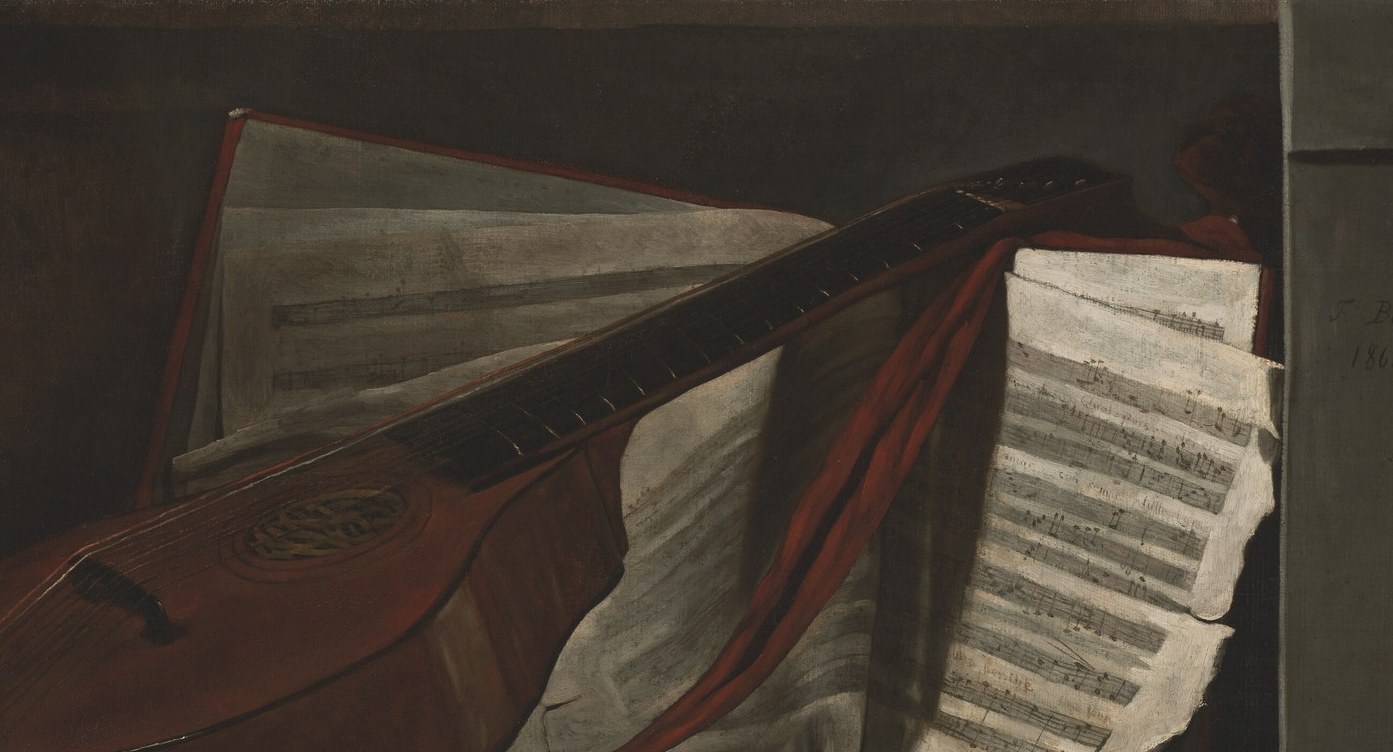 Legible staves and notation tumble across the surface; readable bars could be identified, making this a potential hidden-detail discovery for musicologists.