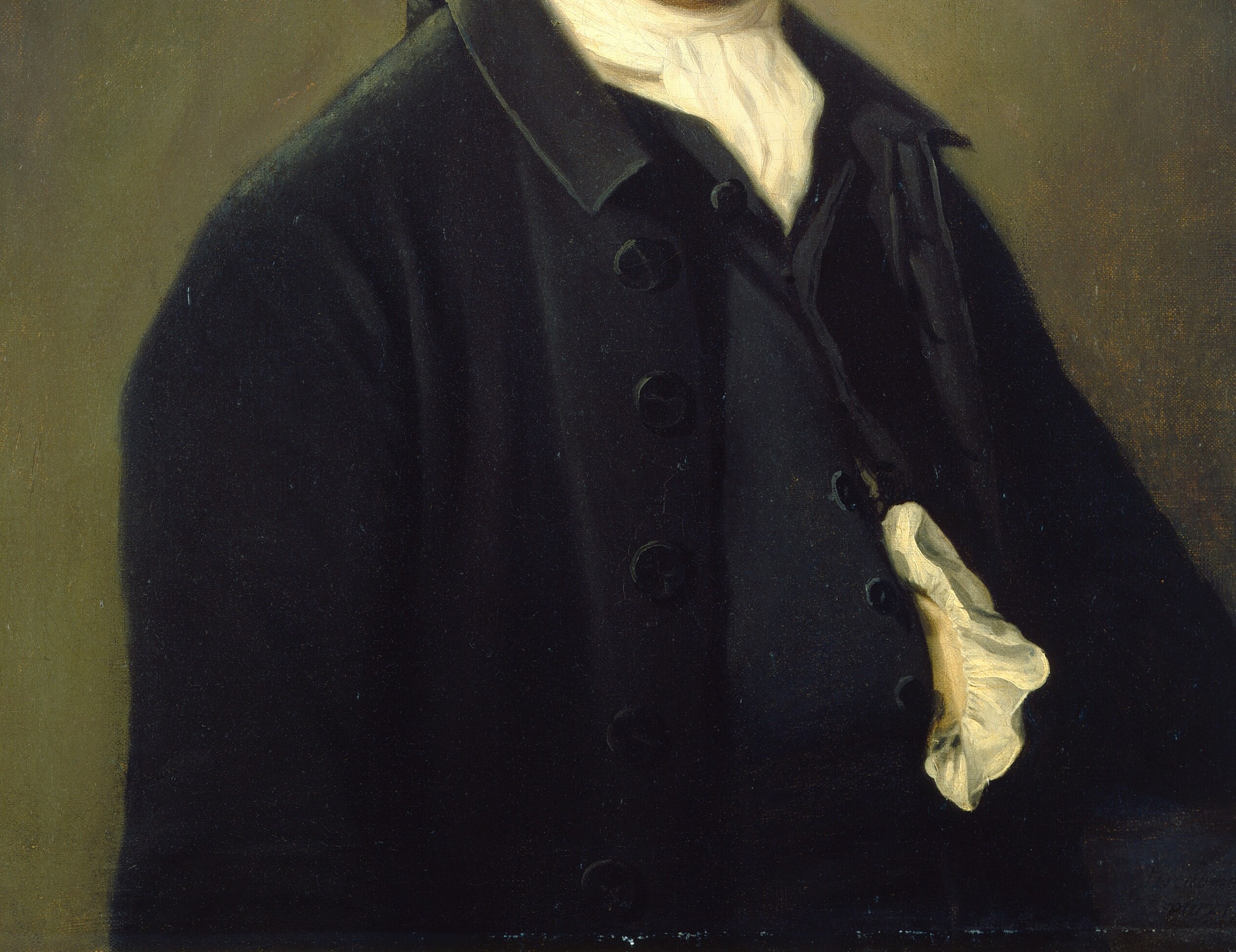 Most of the painting is dark, deep tones.
