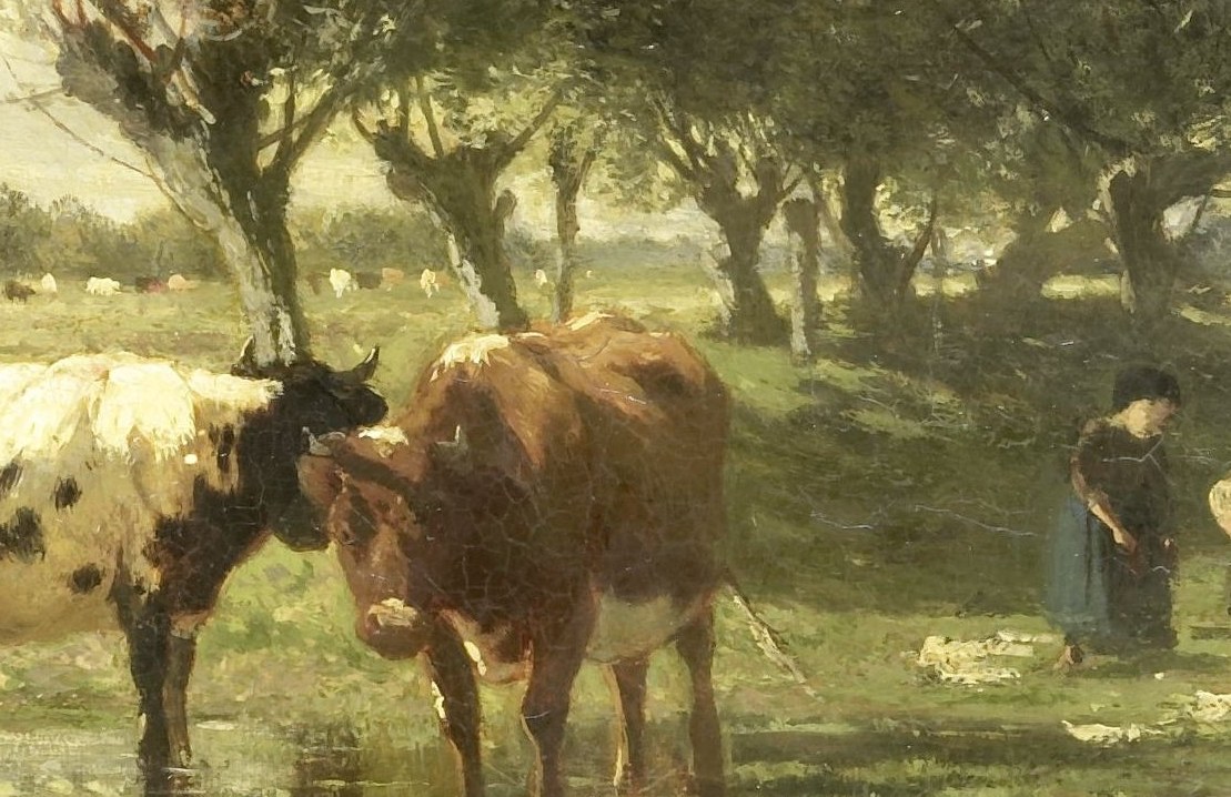 The artist used soft tones, reflecting the Barbizon School's influence.
