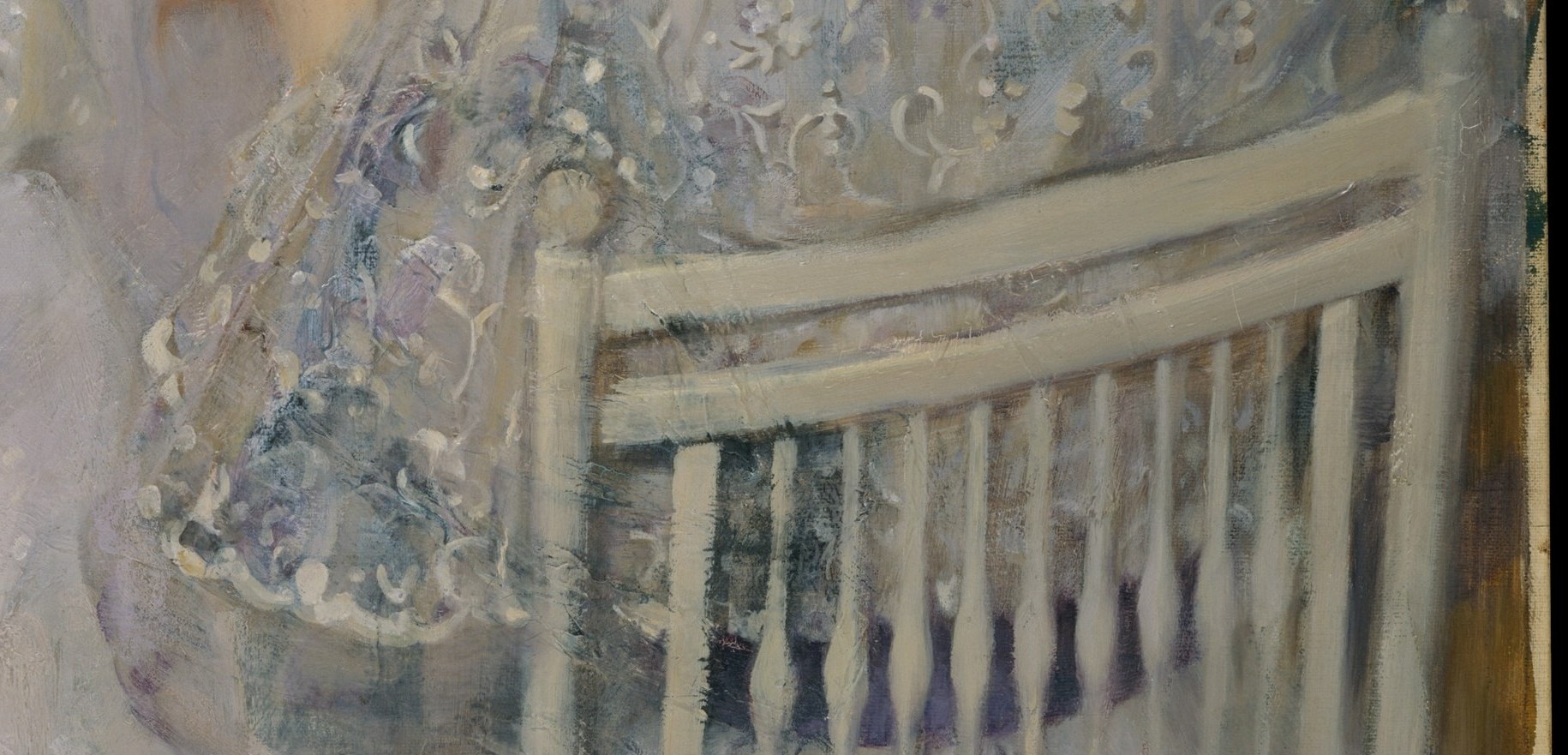 Notice the thick brushstrokes in her dress and hair.