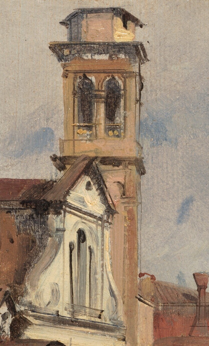 The Church of San Trovaso rises imposingly, symbolizing spiritual presence.