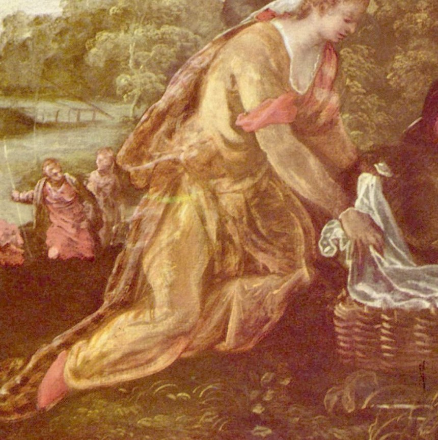 A woman discovers the baby Moses.