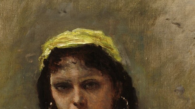 Corot's figures rarely lock eyes this frankly; the gaze creates an unexpectedly intimate confrontation that anchors the whole portrait.