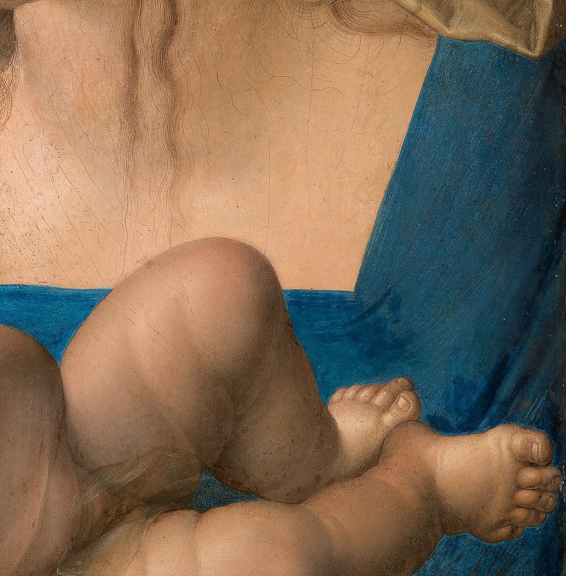 Mary's robe anchors the divine figures.