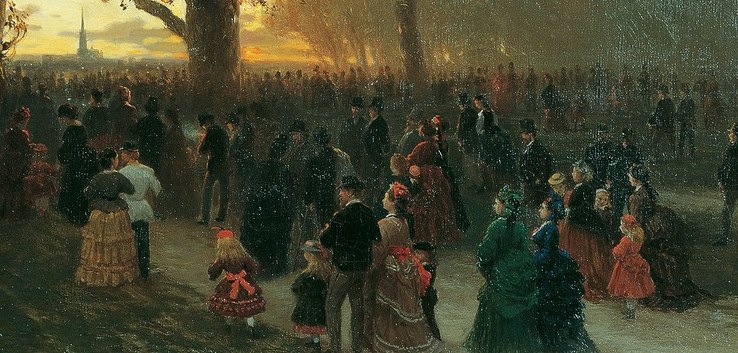 This painting shows people leaving the exhibition grounds.
