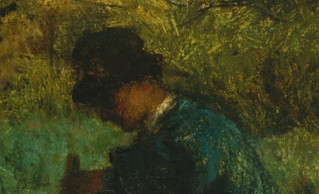 The hat is the brightest discrete shape in the right half of the canvas and anchors the viewer's eye before descending to the hands and tools , a compositional device Millet used repeatedly.