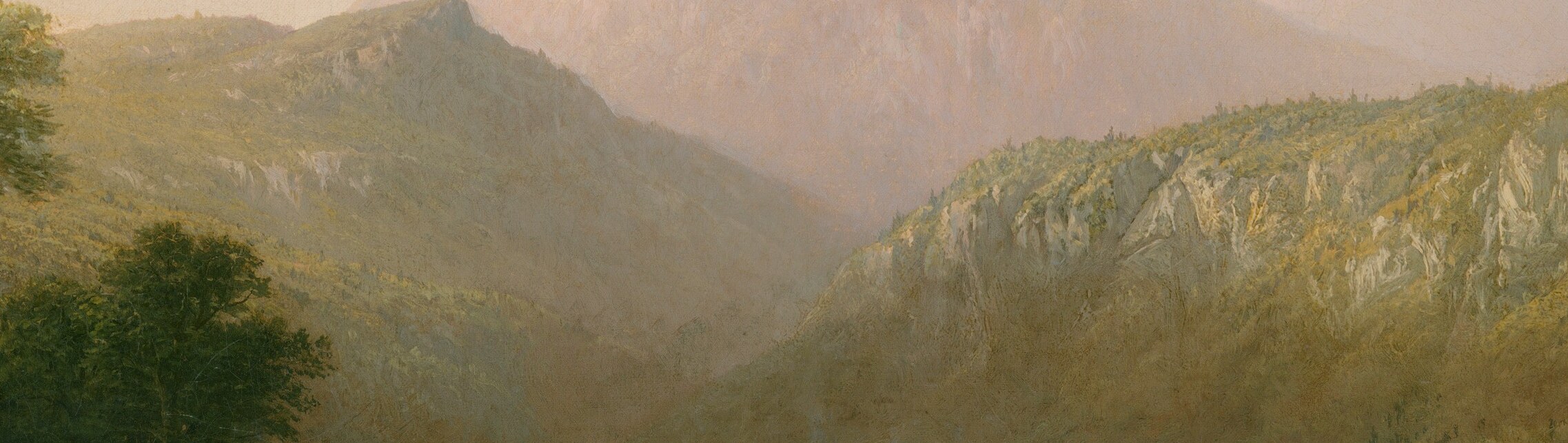 The painter creates vast depth with this atmospheric haze.