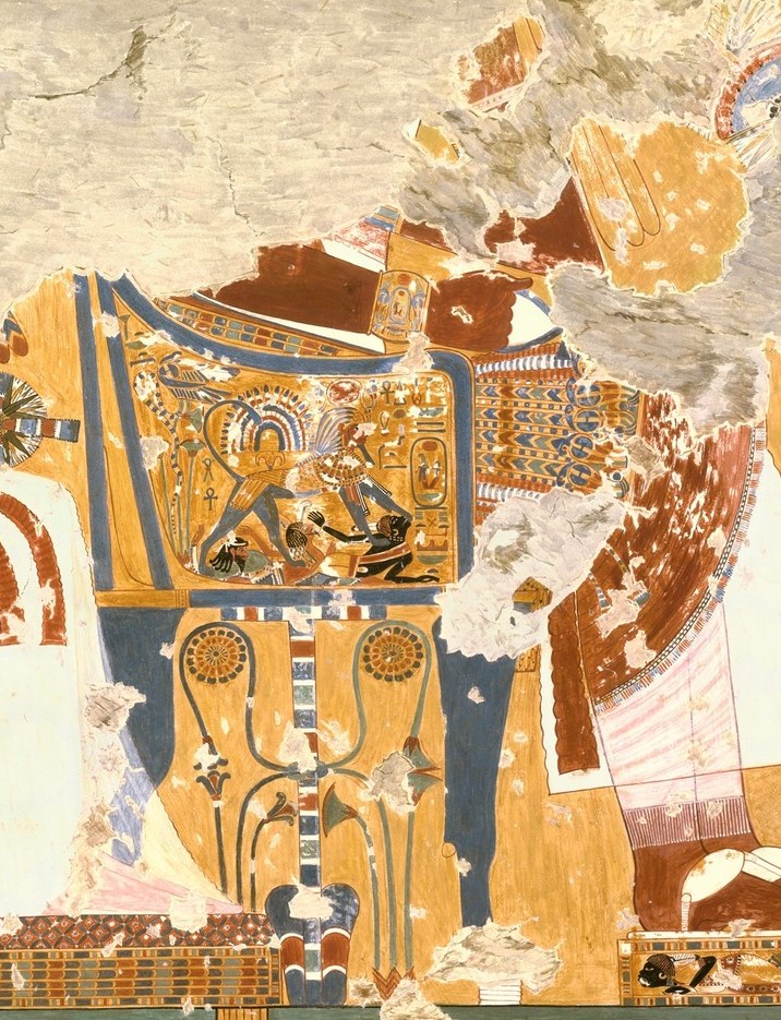 The pharaoh and his queen, enthroned in perfect, colorful detail.