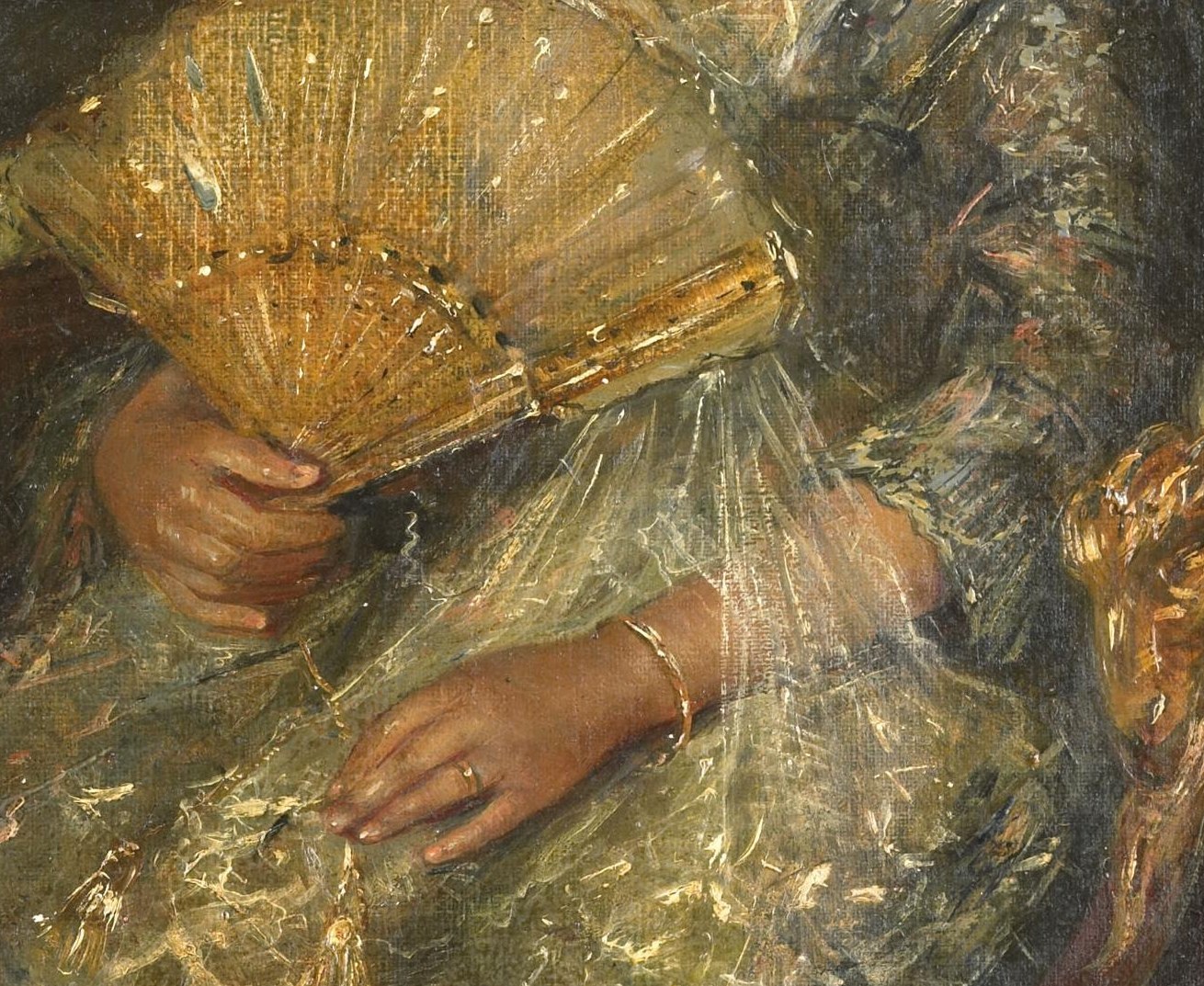 But look closely at her hands, and the delicate fan.