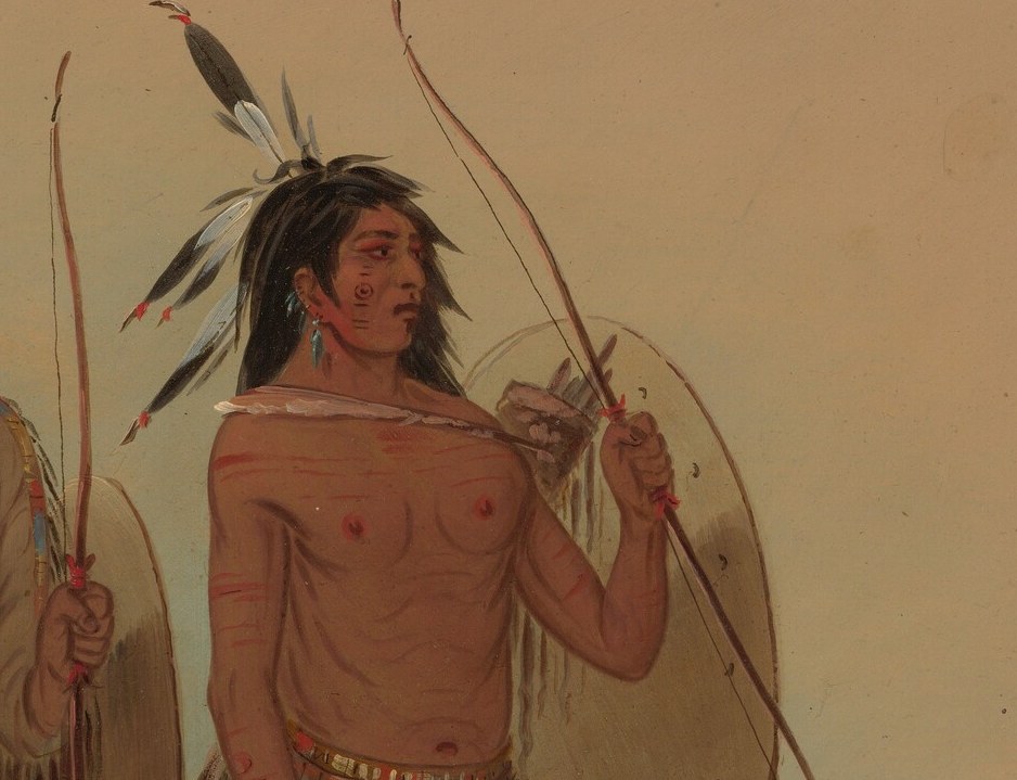 The warrior's drawn bow shows readiness and skill.