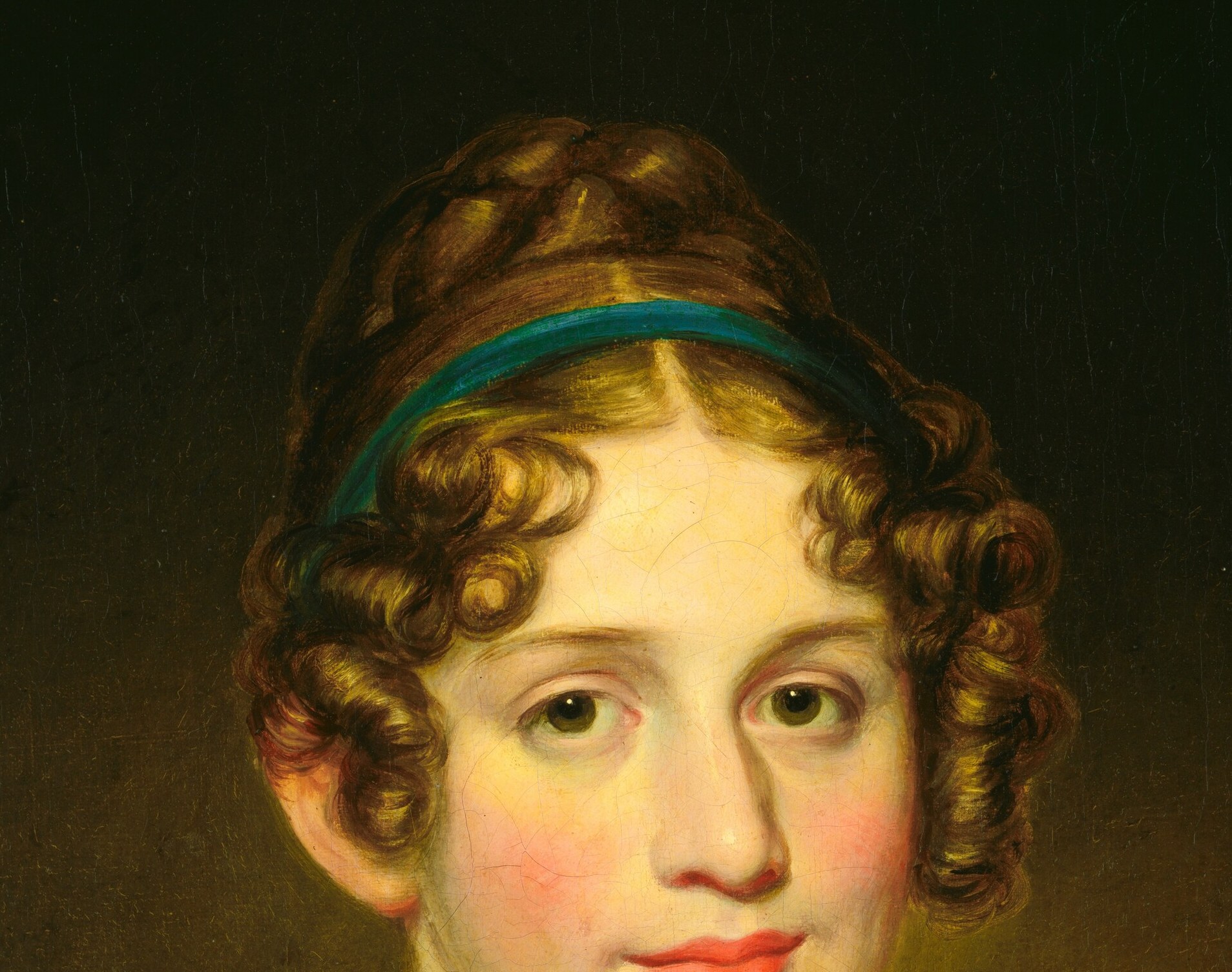 The meticulous rendering of individual curls shows Alexander's technical care and signals the sitter's attention to fashionable coiffure.