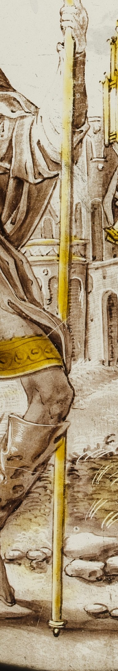 A symbol of his journey and perhaps his role as a protector of travelers.