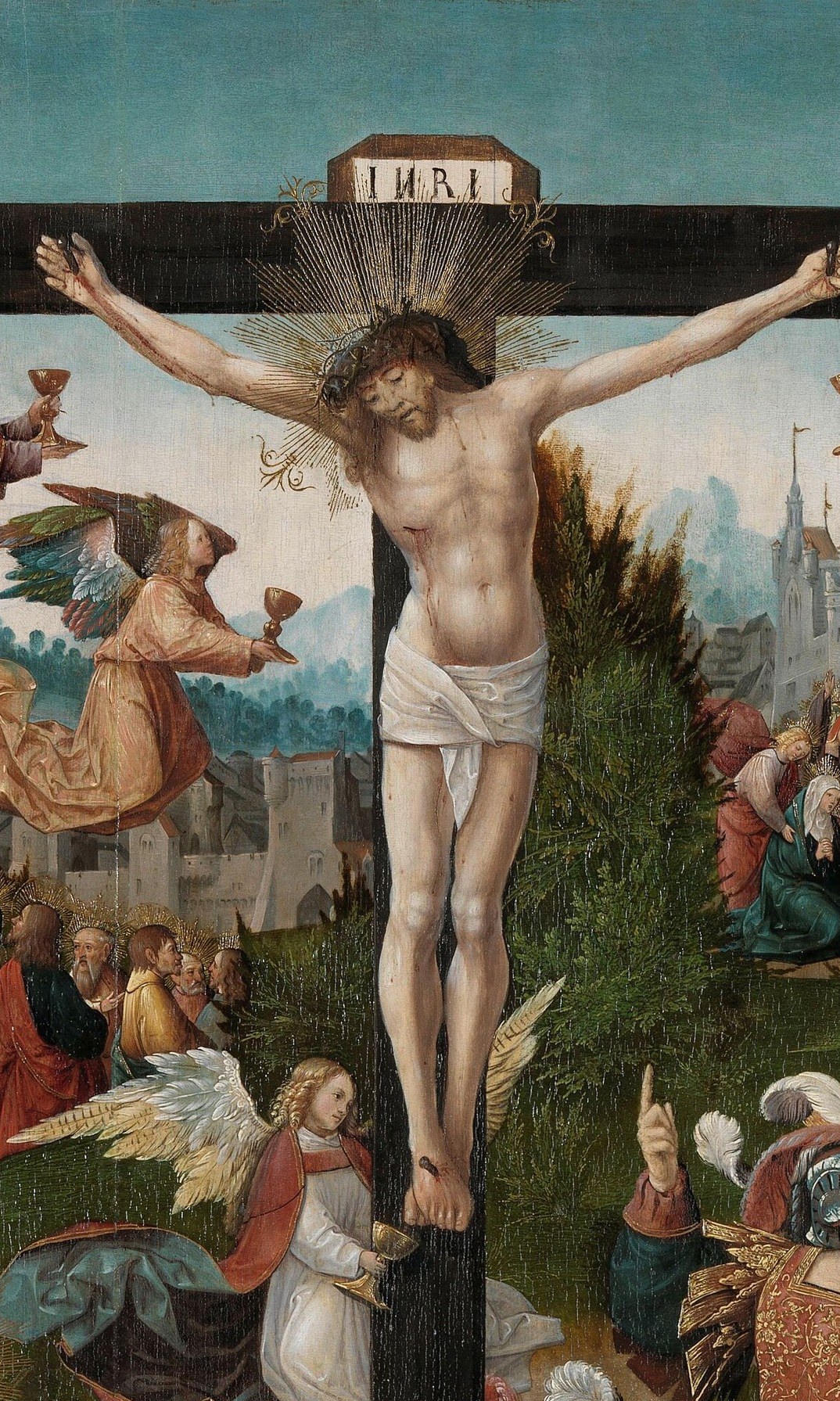 The central figure, conveying suffering and sacrifice, is the focal point of the entire scene.