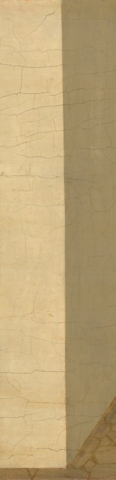 Fra Angelico's structural solution to continuous narrative: one edge of a building separates 'sick/past' from 'healed/present' within a single pictorial space, an architectural idea rather than a symbolic one.