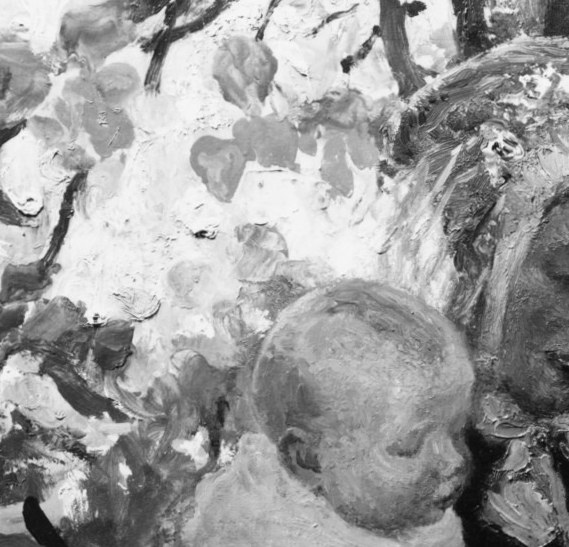 The child's upward gaze creates the eye-contact circuit with the Madonna that anchors the devotional meaning of the composition