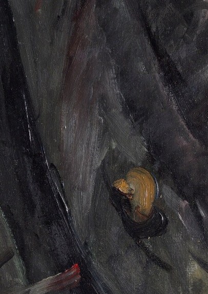 His coat, however, is a storm of brushstrokes.