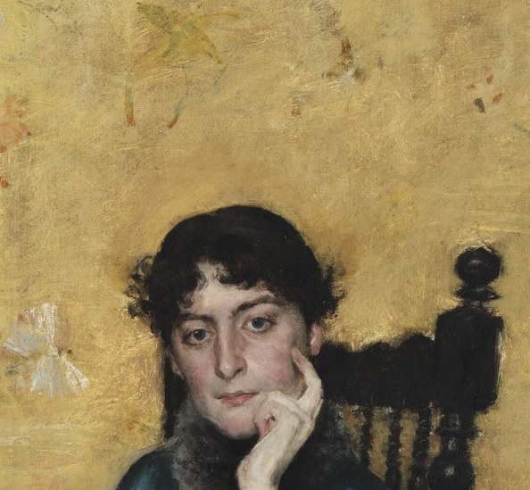 She looks lost in thought. Quiet, even for a portrait.