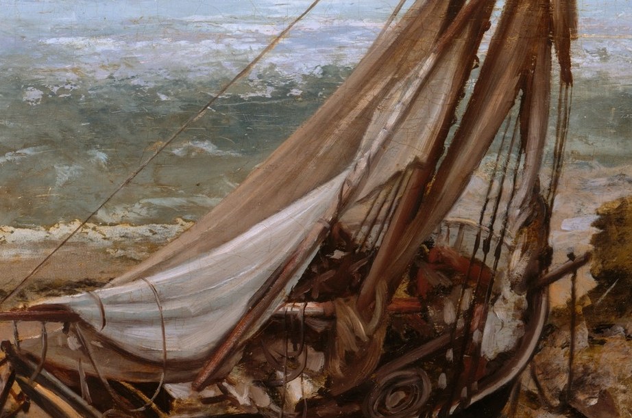 Look at the tattered sail, showing past storms.