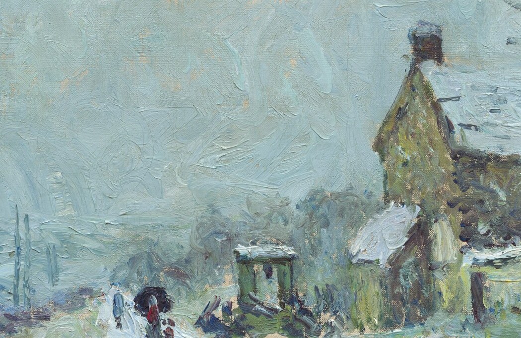 Two small figures hint at ordinary rural life.