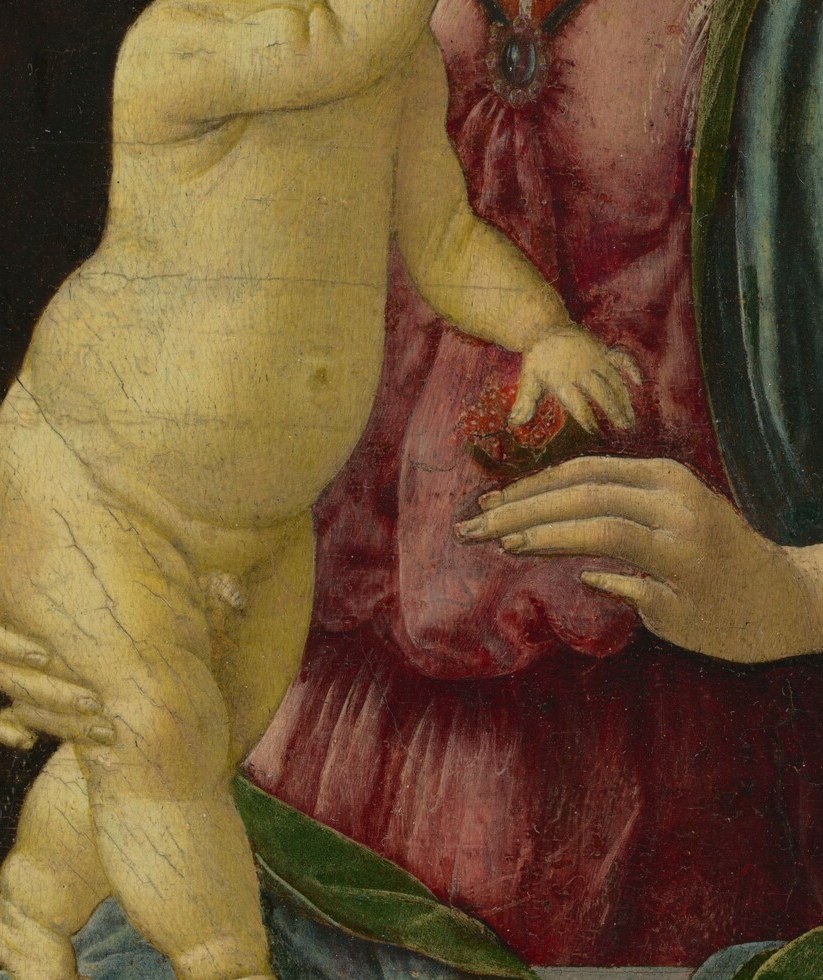 Naturalistically observed infant anatomy , soft rolls, foreshortened limbs , reflecting Verrocchio-workshop life-drawing and anticipating Leonardo's more radical naturalism.