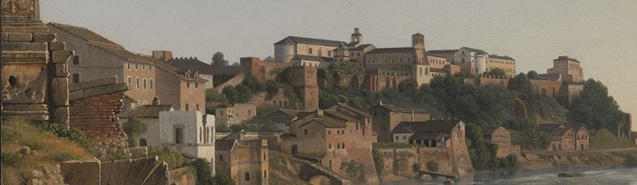 The architecture provides a sense of place and historical context, showing the urban landscape of Rome.