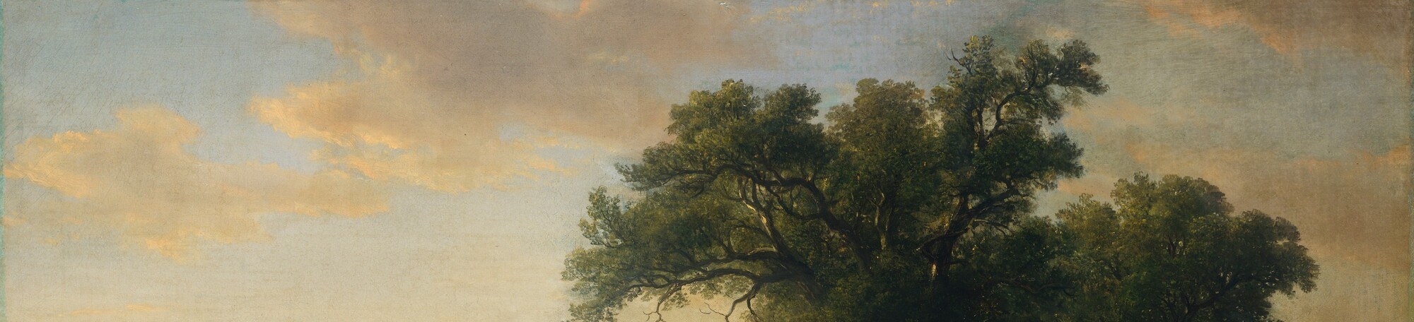 The sky provides the painting's light source and emotional register , a late-afternoon golden hour that reads as benedictory, suffusing the entire landscape with a gentle spiritual optimism.