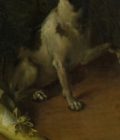 The alert posture and attentive gaze of the dog add a touch of life and companionship to the scene.