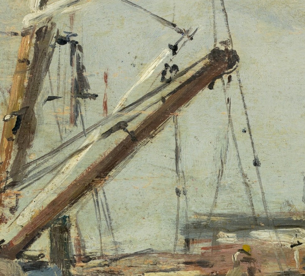 This industrial element contrasts with the natural elements, suggesting a port environment.