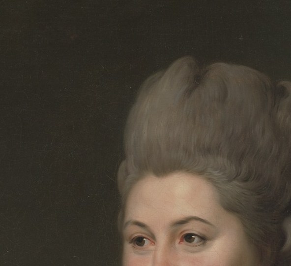 The slight smile reads as self-possessed warmth rather than court formality , unusual psychological openness for a formal 1776 commission